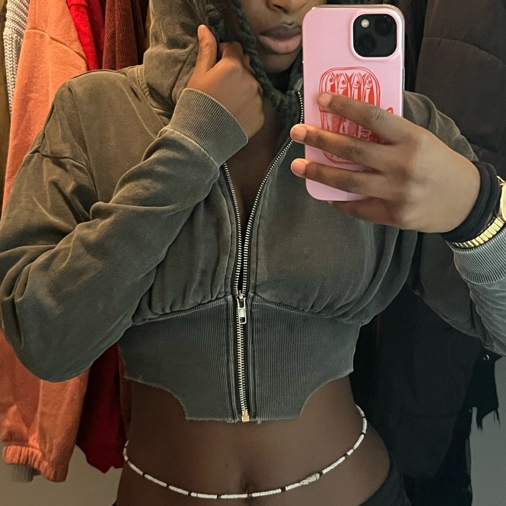 Forever 21 Olive Green Cropped Hoodie